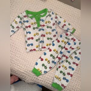 Tractor Print Kids Pajama Set with Green Accents
